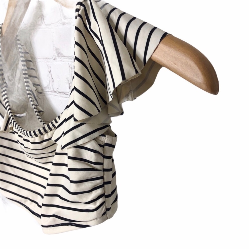Vince Camuto Blossom Stripes Off The Shoulder Bikini Top Size XS Black Cream - Picture 3 of 8